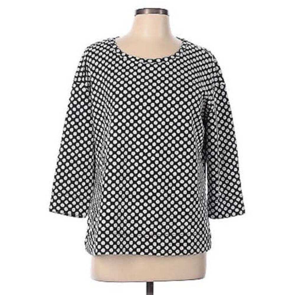 Rose & Olive Blouse Womens XL Polka Dot Boxy Shirt Stretchy black & white